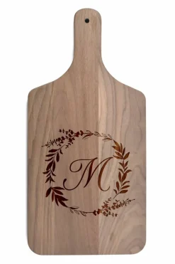 Floral Wreath Monogram Walnut Paddle Cutting Board