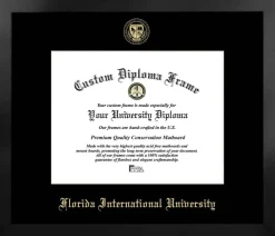 Florida International University 11w x 8.5h Manhattan Black Single Mat Gold Embossed Diploma Frame with Bonus Campus Images Lithograph (value savings at $59)