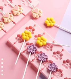 Flower Shape Silicone Lollipop Mold with 20 Sticks, 1 Piece Candy & Chocolate Craft Mold