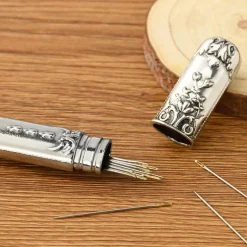 Flrhsjx Needle Storage Sewing Needles Holder Portable Sewing Storage Case Embroidery Needle Storage Case Box for Hand Sewing Needle Storage Vintage Needle Case DIY Sewing Tools (silver)