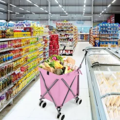 Foldable Grocery Shopping Cart 24 Gallon Heavy Duty Steel Frame