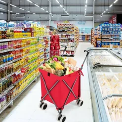 Foldable Grocery Shopping Cart 24 Gallon Heavy Duty Steel Frame