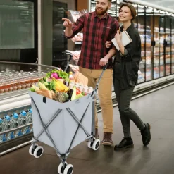 Foldable Grocery Shopping Cart 24 Gallon Heavy Duty Steel Frame