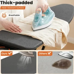 Foldable Ironing Board, Grey Adjustable Height Steam Ironing Table with 48