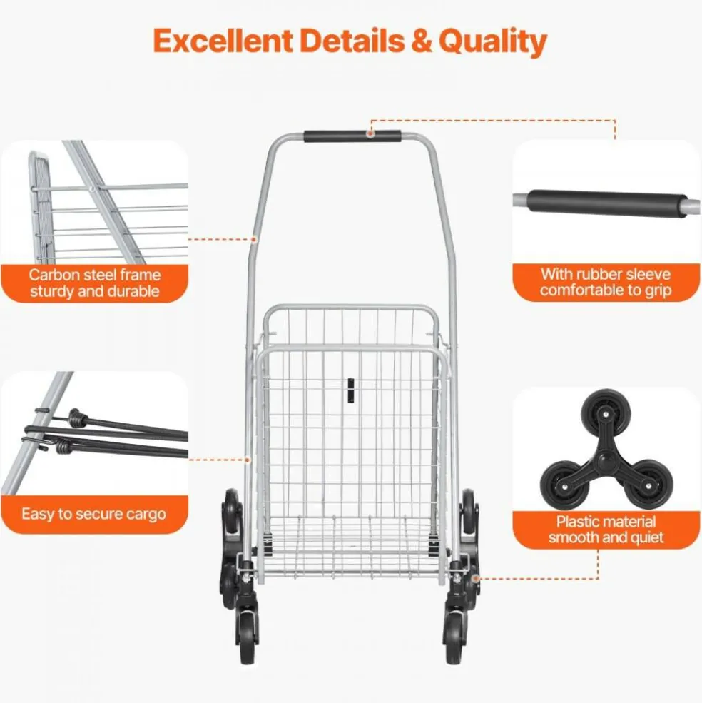 Foldable Stair Climber Cart 6 Wheel Shopping Trolley 45L Heavy Duty