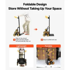 Foldable Stair Climbing Hand Truck, Dual Mode Moving Cart with Smooth Tri-Wheel Design, Compact Storage Dolly for Stairs and Flat Surfaces