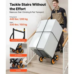 Foldable Stair Climbing Hand Truck, Dual Mode Moving Cart with Smooth Tri-Wheel Design, Compact Storage Dolly for Stairs and Flat Surfaces
