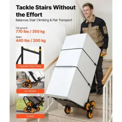 Foldable Stair Climbing Hand Truck, Dual Mode Utility Cart with Adjustable Handle, Tri-Wheel Design for Stairs and Flat Ground Transport