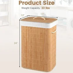 Foldable Wicker Laundry Hamper with Lid, 19 Gal Clothes Basket with Removable Washable Liner, Side Handles for Bedroom and Bathroom Storage