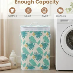 Foldable Wicker Laundry Hamper with Lid, 19 Gal Clothes Basket with Removable Washable Liner, Side Handles for Bedroom and Bathroom Storage