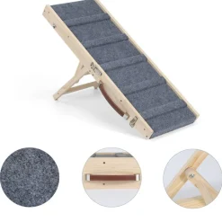 Folding Adjustable Wood Dog Ramp, Non-Slip Pet Ramp for Bed Sofa