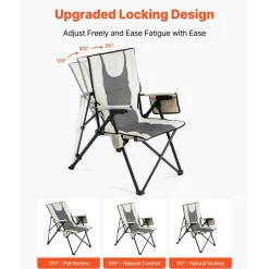 Folding Camping Chair, 3 Reclining Positions, High Back Outdoor Chair with Armrest & Headrest