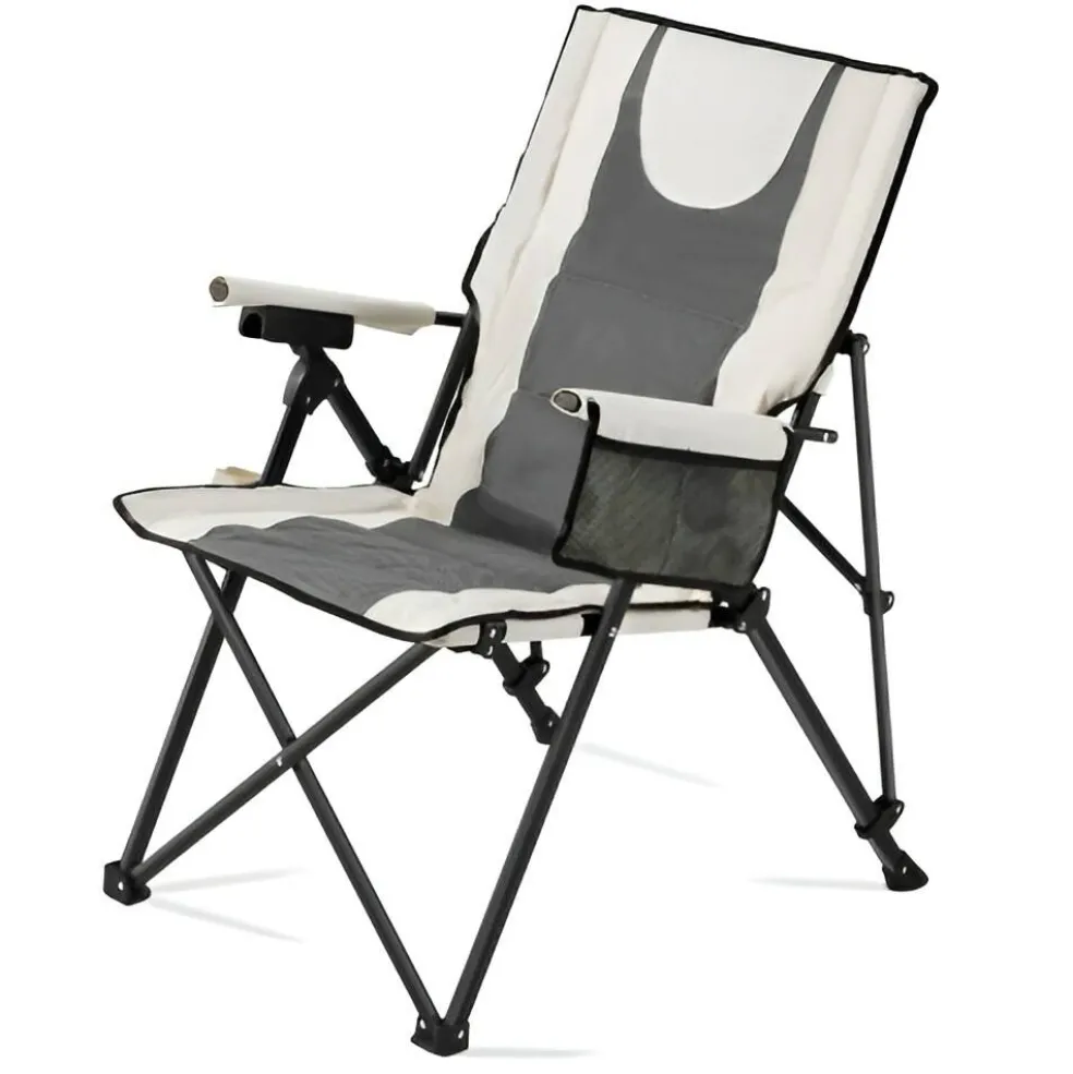 Folding Camping Chair, 3 Reclining Positions, High Back Outdoor Chair with Armrest & Headrest