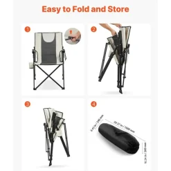 Folding Camping Chair, 3 Reclining Positions, High Back Outdoor Chair with Armrest & Headrest