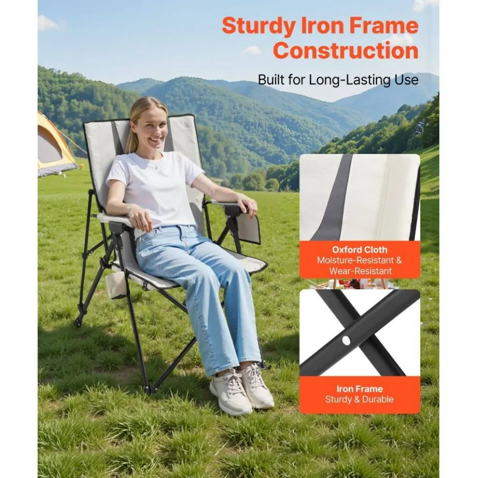 Folding Camping Chair, 3 Reclining Positions, High Back Outdoor Chair with Armrest & Headrest