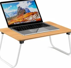 Folding Lap Desk Laptop Stand Bed Desk Table Tray, Breakfast Serving Tray, Portable & Lightweight Mini Table for Sofa Couch Floor - Wood