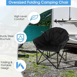 Folding Moon Camping Chair with Padded Seat, Cup Holder and Carrying Bag