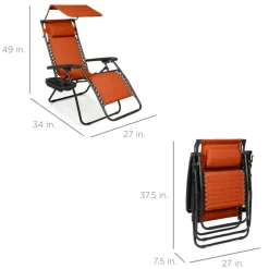 Folding Zero Gravity Lounge Chair with Sun Canopy for Patio
