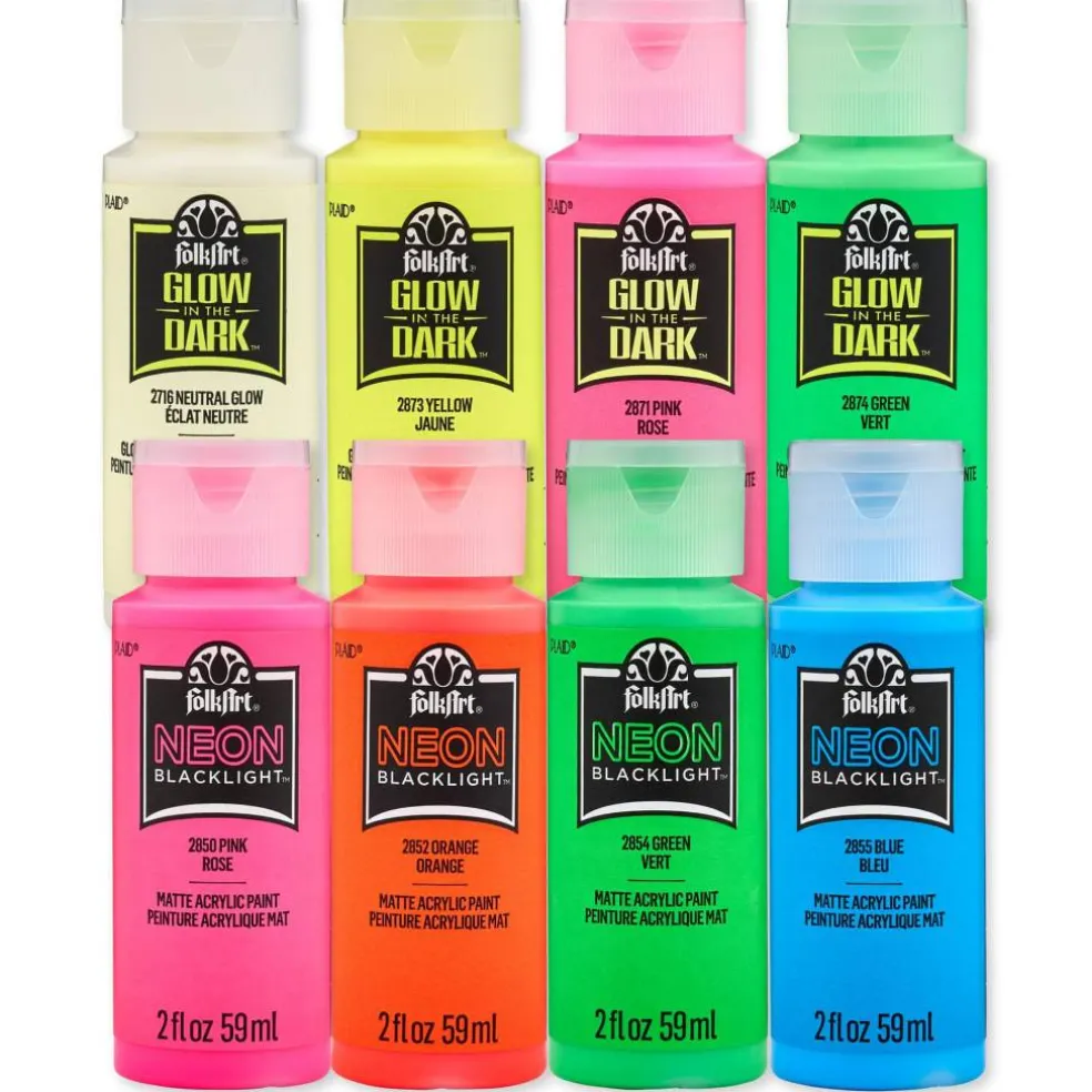 FolkArt® Neons & Glow-in-the-Dark 8 Color Acrylic Paint Set