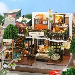 Forest Teashop Dollhouse Kit - Miniature Wizardi Roombox Kit F07M51-68-LV-001-A
