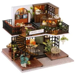 Forest Teashop Dollhouse Kit - Miniature Wizardi Roombox Kit F07M51-68-LV-001-A