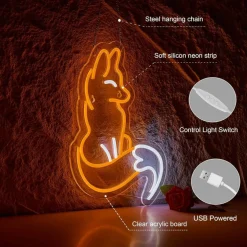 Fox Neon Sign for Wall Décor Fox Sign Dimmable LED Light Decor(Brown+White)