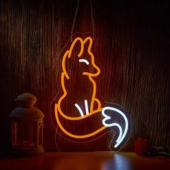 Fox Neon Sign for Wall Décor Fox Sign Dimmable LED Light Decor(Brown+White)
