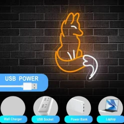 Fox Neon Sign for Wall Décor Fox Sign Dimmable LED Light Decor(Brown+White)