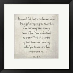 Framed Art More Than Mother by Edgar Allan Poe by Veruca Salt Wall Decor 18x24 Artwork