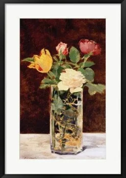 Framed Art Roses and Tulips in a Vase, 1883 by Edouard Manet Wall Decor 18x24 Artwork