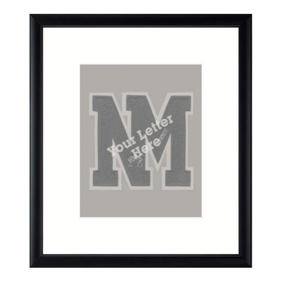Framerly - 8"w x 10"h Varsity Letter Vertical Frame - Solid Hardwood Shadowbox in Black Satin Finish with White Matting
