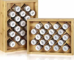 Freestanding Countertop Spice Shelf Holder with 20 Glass Jars