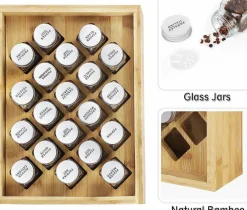Freestanding Countertop Spice Shelf Holder with 20 Glass Jars