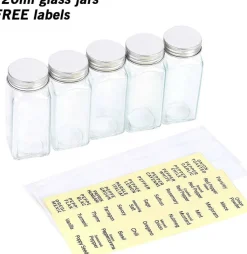 Freestanding Countertop Spice Shelf Holder with 20 Glass Jars