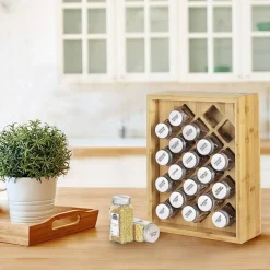Freestanding Countertop Spice Shelf Holder with 20 Glass Jars