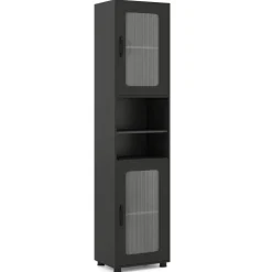 Freestanding 67 Inch Tall Storage Cabinet with Fluted Doors, Adjustable Shelf & Anti Tip Design, Narrow Bathroom Kitchen Organizer Unit Black/Natural/White