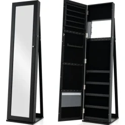 Freestanding Jewelry Cabinet with Full-Length Mirror and Storage Ideal for Rings Necklaces and Earrings