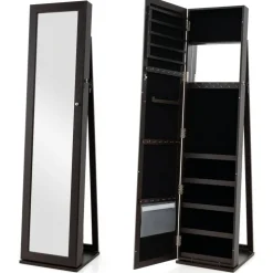 Freestanding Jewelry Cabinet with Full-Length Mirror and Storage Ideal for Rings Necklaces and Earrings