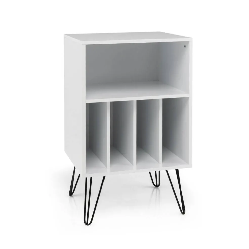 Freestanding Record Player Stand Record Storage Cabinet with Metal Legs