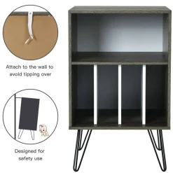 Freestanding Record Player Stand Record Storage Cabinet with Metal Legs