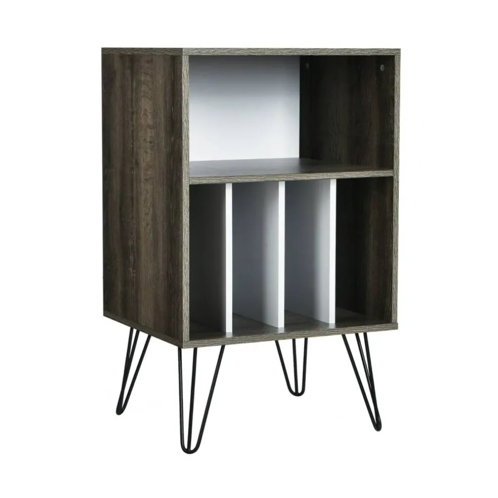 Freestanding Record Player Stand Record Storage Cabinet with Metal Legs