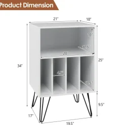 Freestanding Record Player Stand Record Storage Cabinet with Metal Legs
