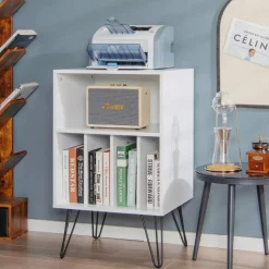 Freestanding Record Player Stand Record Storage Cabinet with Metal Legs