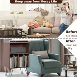 Freestanding Record Player Stand Record Storage Cabinet with Metal Legs