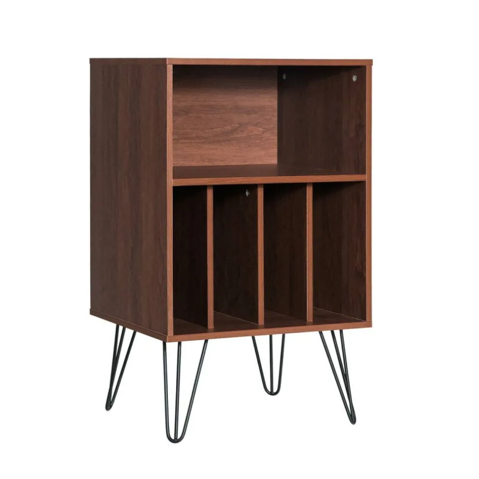 Freestanding Record Player Stand Record Storage Cabinet with Metal Legs