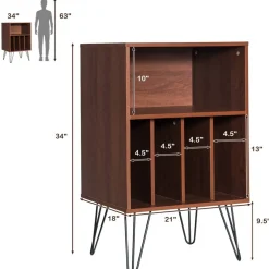 Freestanding Record Player Stand Record Storage Cabinet with Metal Legs