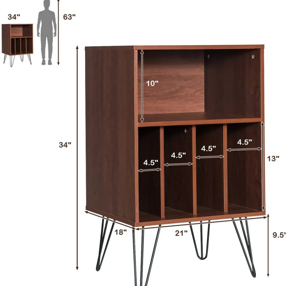 Freestanding Record Player Stand Record Storage Cabinet with Metal Legs