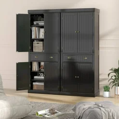 Freestanding Tall Kitchen Cabinet with 3-Position Adjustable Shelves and Large Capacity Drawer