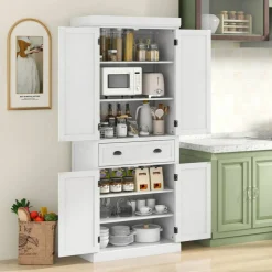 Freestanding Tall Kitchen Cabinet with 3-Position Adjustable Shelves and Large Capacity Drawer