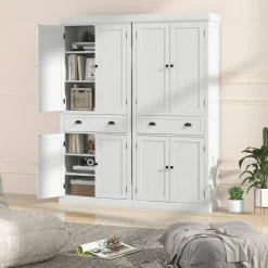 Freestanding Tall Kitchen Cabinet with 3-Position Adjustable Shelves and Large Capacity Drawer